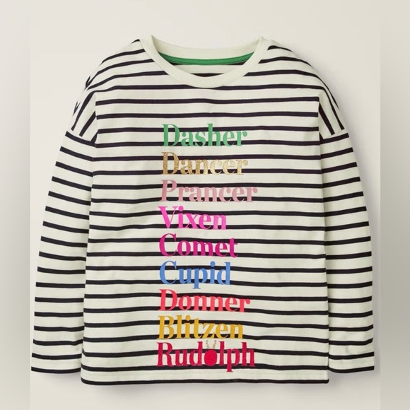 Mini Boden Other - Mini Boden Striped Holiday Reindeer Tee | 4-5Y